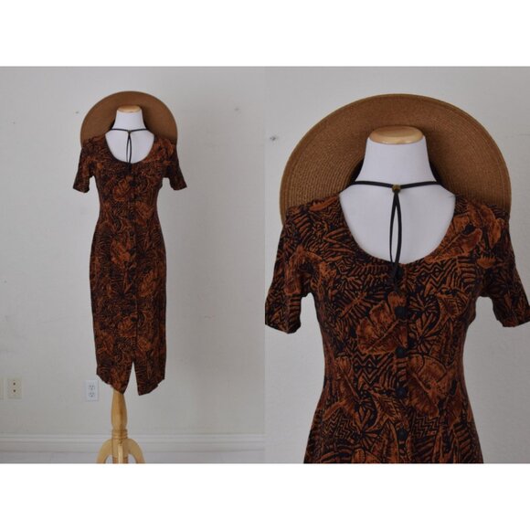 Vintage 90s Crinkle Rayon/Poly Black Dress‎ size 10 - Picture 1 of 10